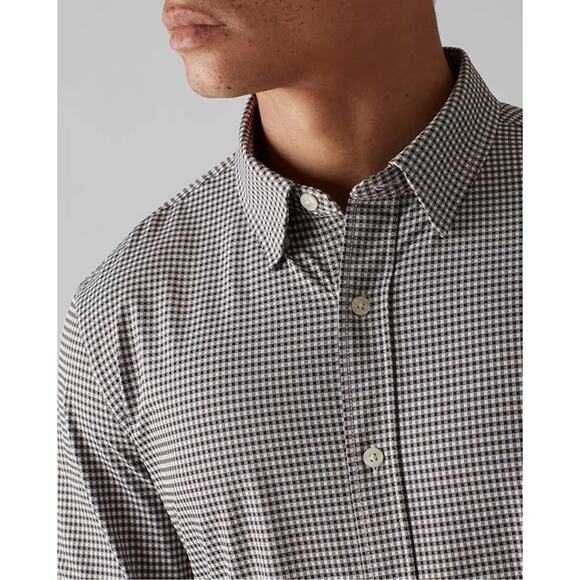 Rhone Brown Gingham Casual Button Down stretch commuter Shirt Slim Fit size M - Picture 1 of 11